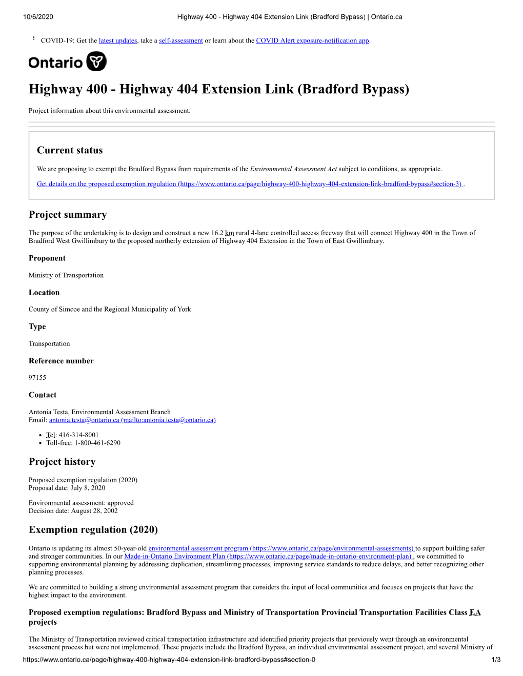 Highway 400 - Highway 404 Extension Link (Bradford Bypass) | Ontario.Ca