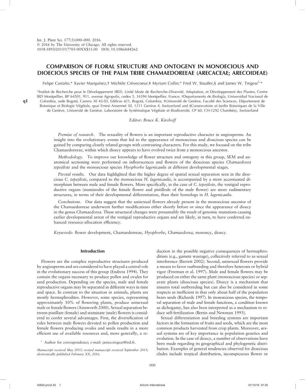 Comparison of Floral Structure and Ontogeny in Monoecious and Dioecious Species of the Palm Tribe Chamaedoreeae (Arecaceae; Arecoideae)