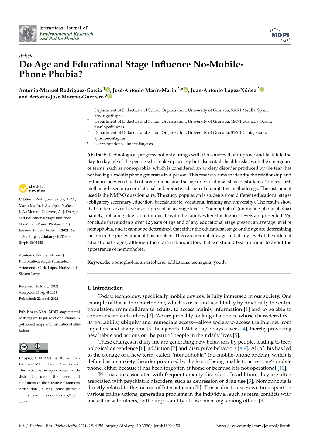 Do Age and Educational Stage Influence No-Mobile- Phone Phobia?