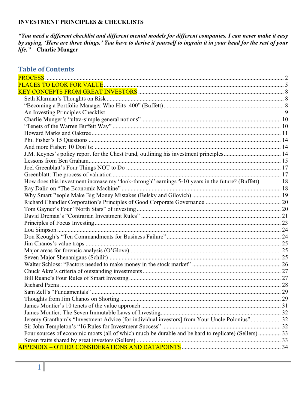 Investment Checklist