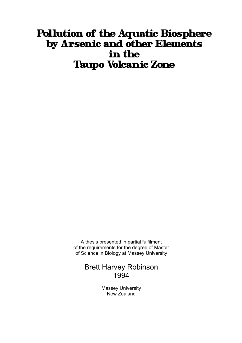 Pollution of the Aquatic Biosphere by Arsenic and Other Elements in The