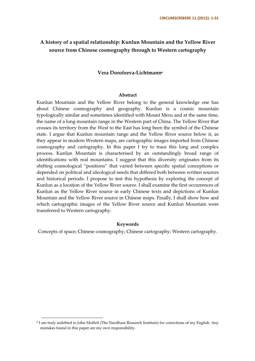 Kunlun Mountain and the Yellow River Source from Chinese Cosmography Through to Western Cartography