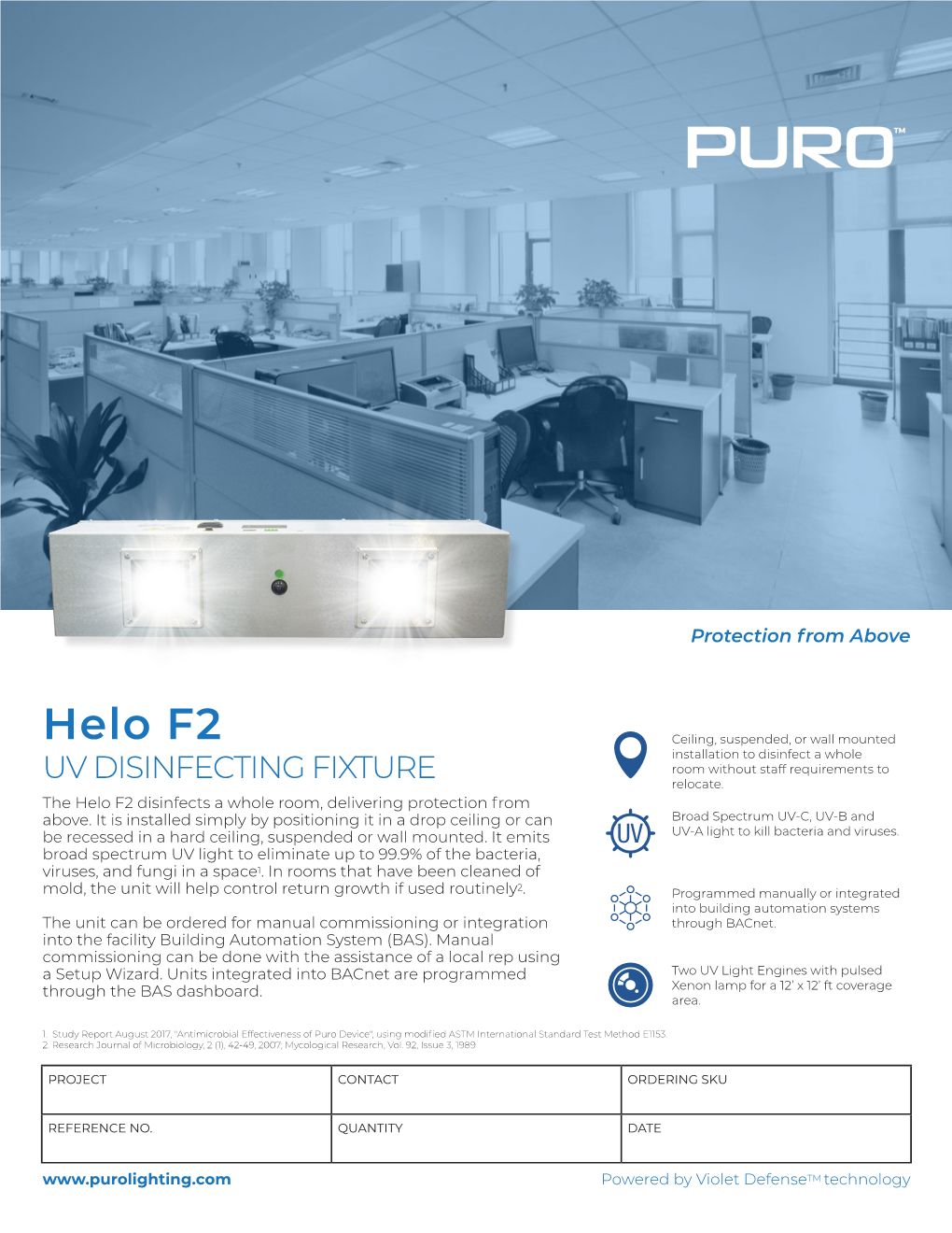 Helo F2 Ceiling, Suspended, Or Wall Mounted Installation to Disinfect a Whole Room Without Staff Requirements to UV DISINFECTING FIXTURE Relocate