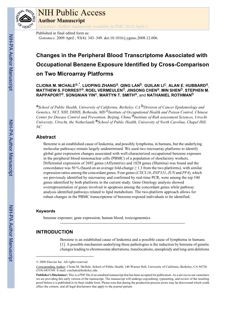 NIH Public Access Author Manuscript Genomics