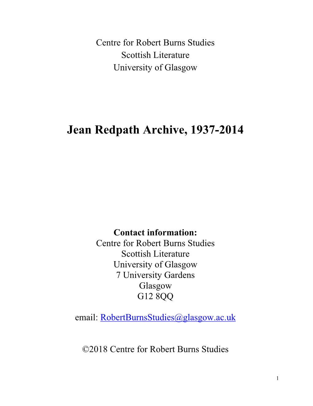 Jean Redpath Finding