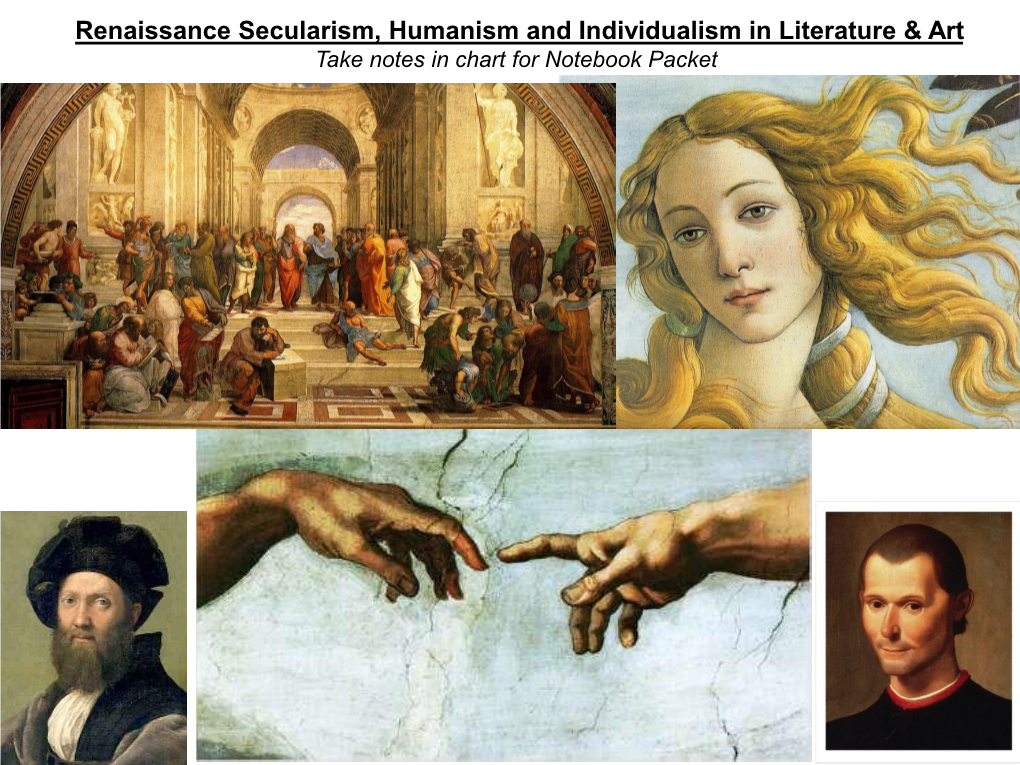 Renaissance Secularism, Humanism and Individualism in Literature &