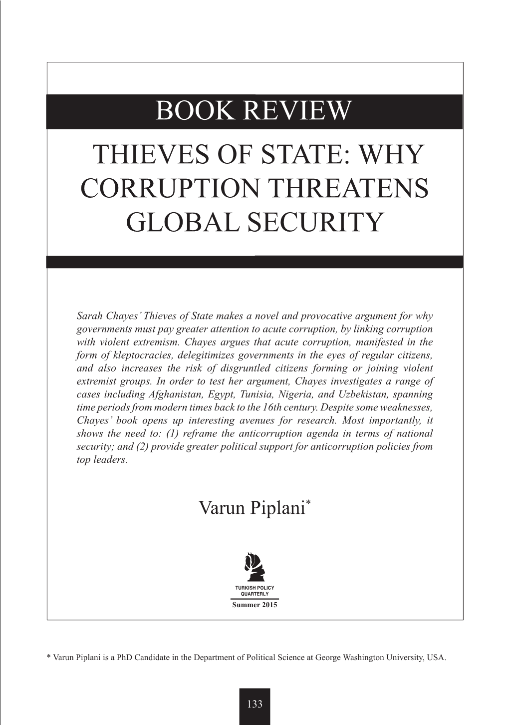 Thieves of State: Why Corruption Threatens Global Security Book Review