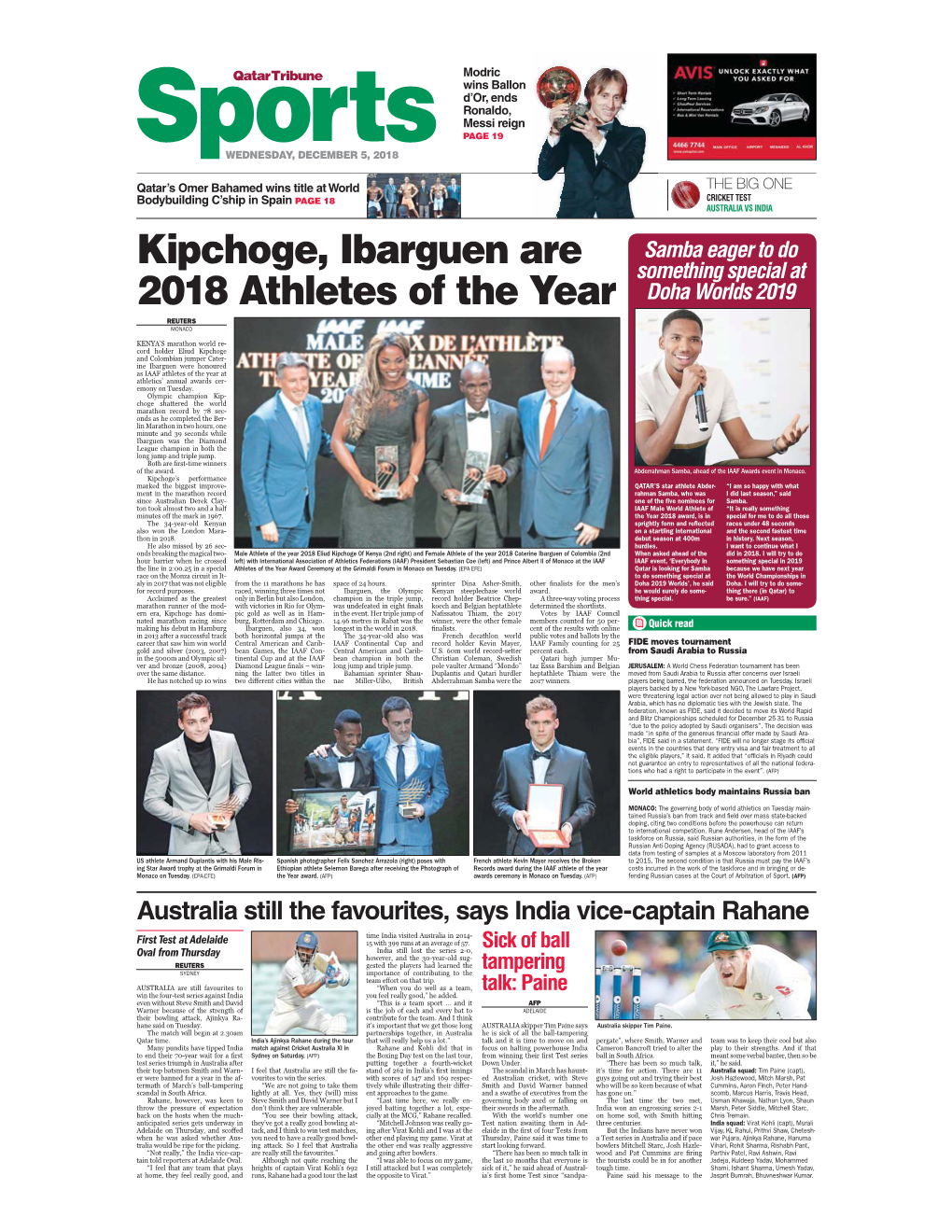 Kipchoge, Ibarguen Are 2018 Athletes of the Year