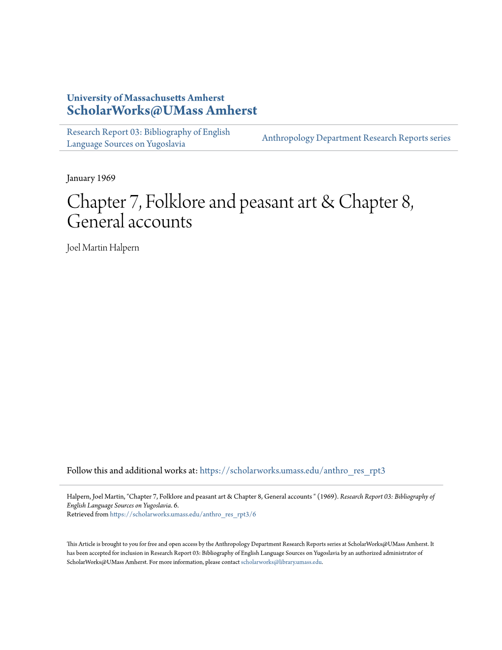 Chapter 7, Folklore and Peasant Art & Chapter 8, General Accounts