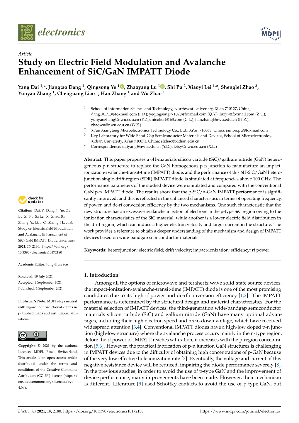 Study on Electric Field Modulation and Avalanche Enhancement of Sic/Gan IMPATT Diode