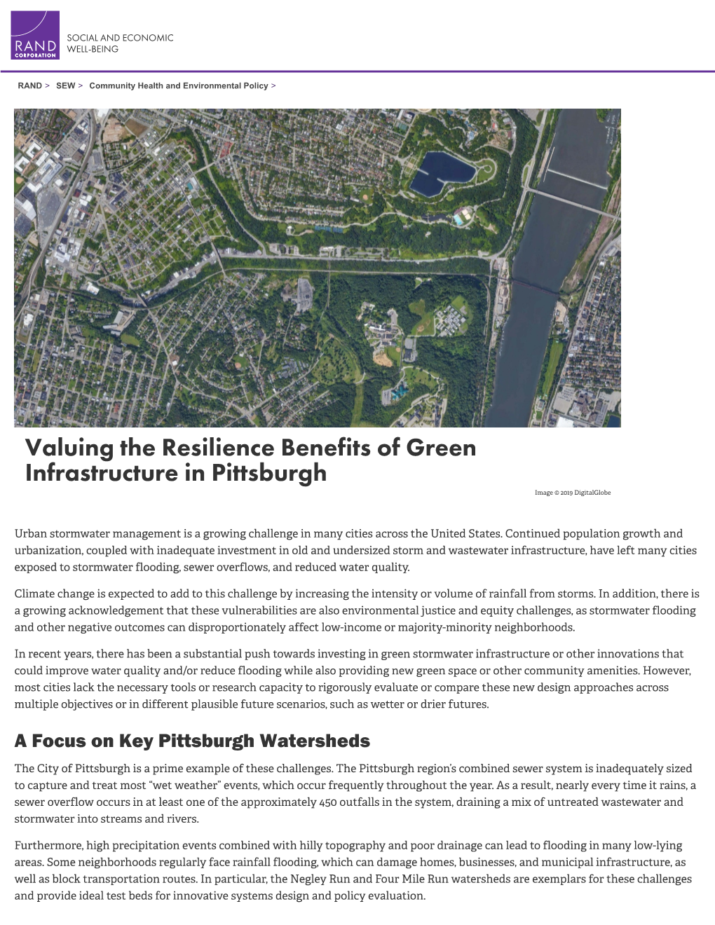 Valuing the Resilience Benefits of Green Infrastructure in Pittsburgh Image © 2019 Digitalglobe