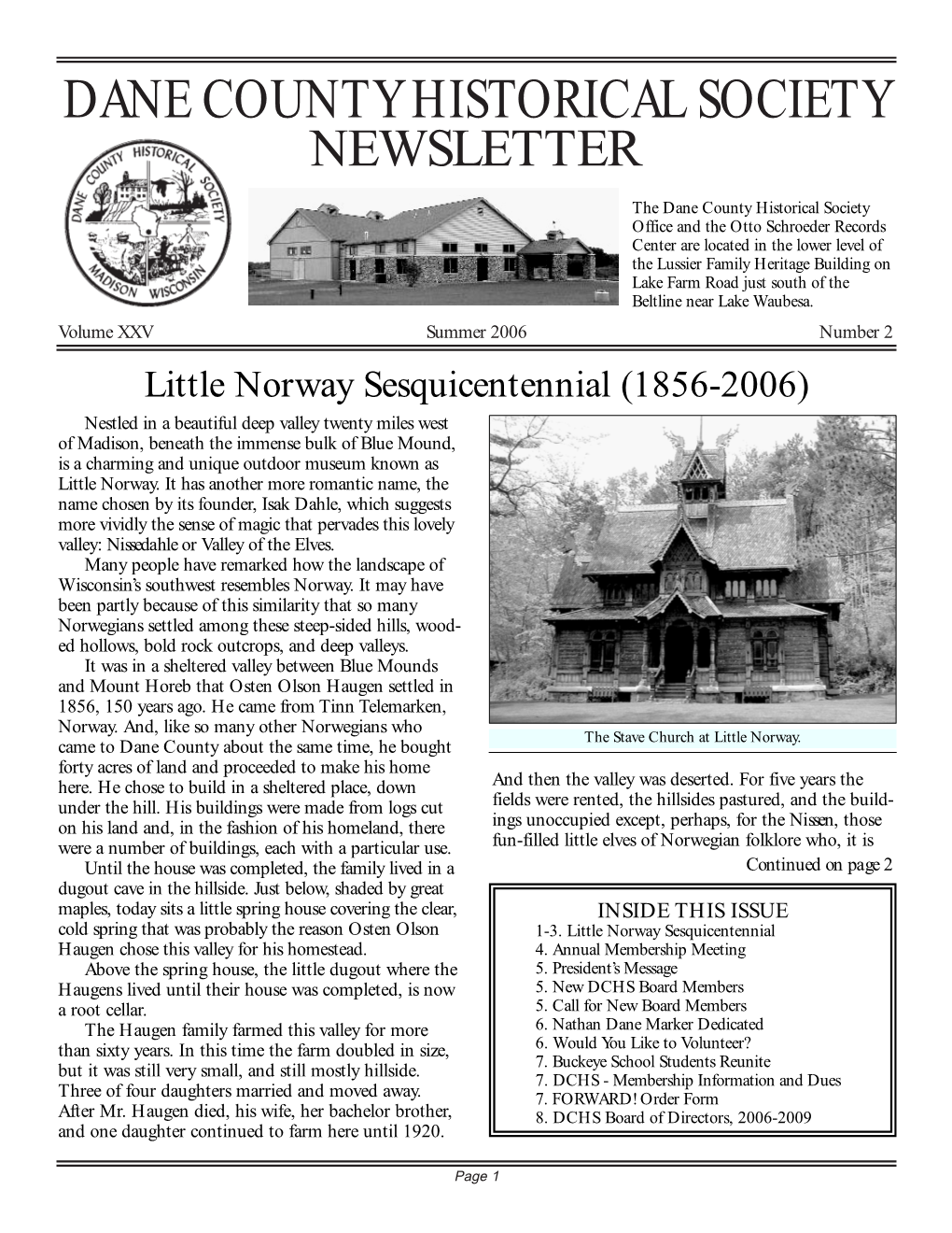 Dane County Historical Society Newsletter