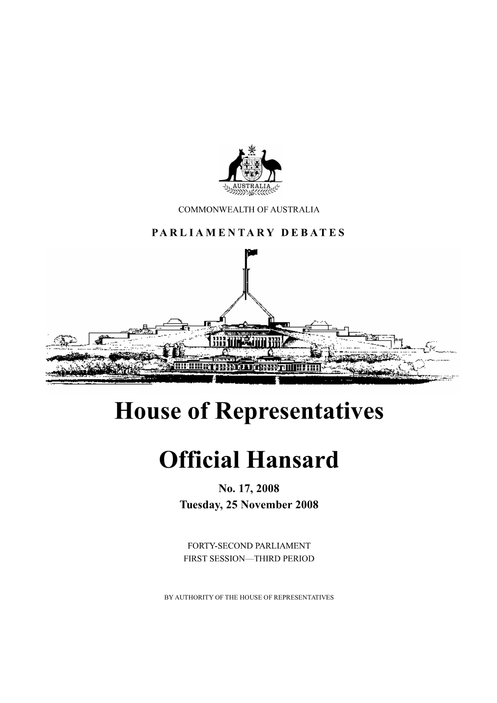 House of Representatives Official Hansard No