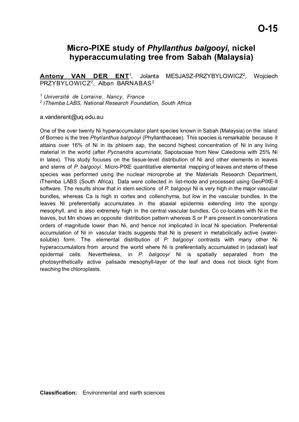 Micro-PIXE Study of Phyllanthus Balgooyi, Nickel Hyperaccumulating Tree from Sabah (Malaysia)