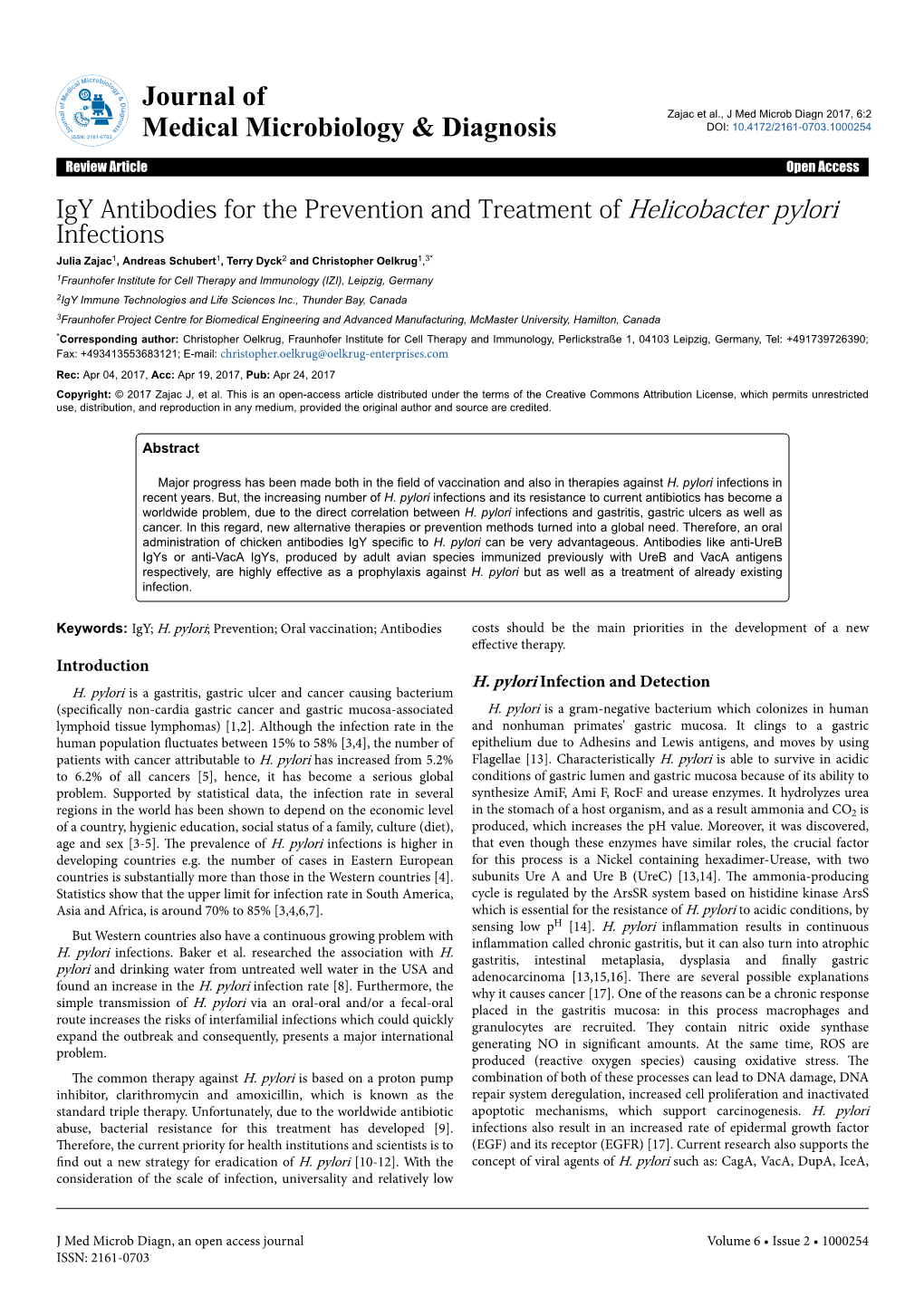 Igy Antibodies for the Prevention and Treatment of Helicobacter Pylori