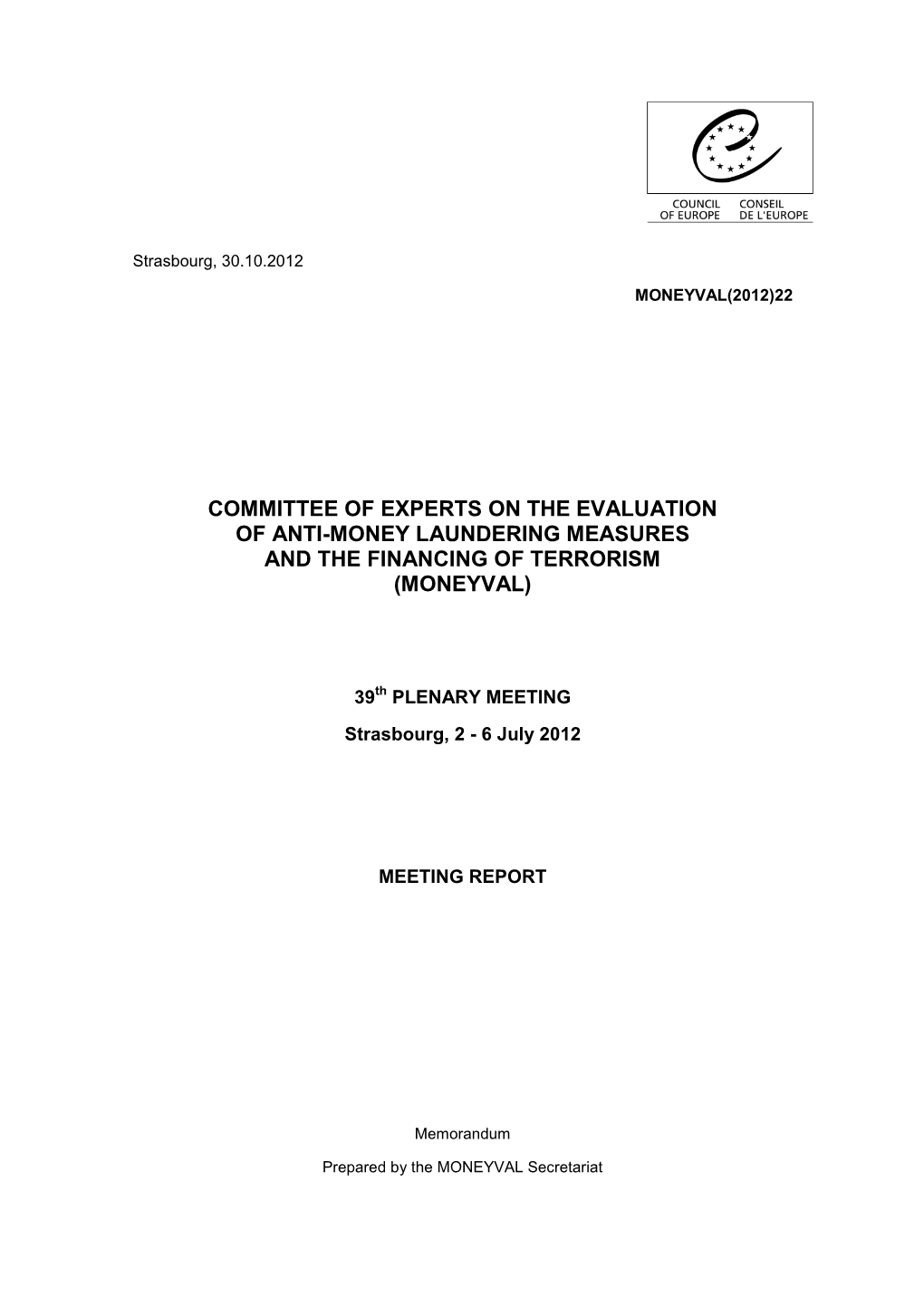 39Th PLENARY MEETING Strasbourg, 2 - 6 July 2012