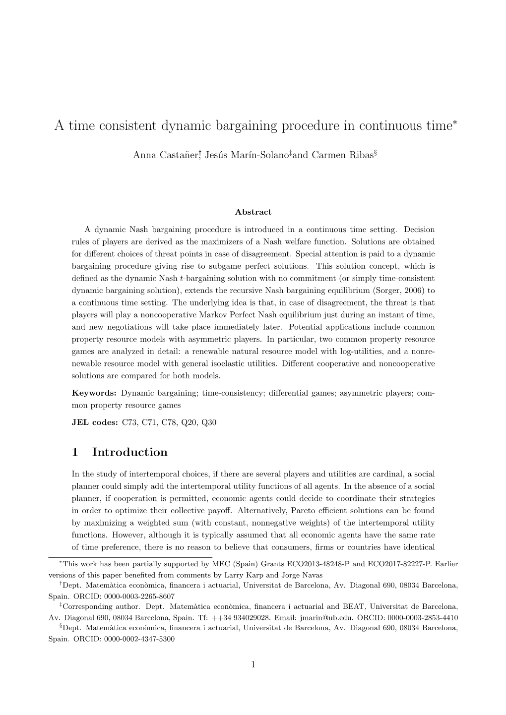 A Time Consistent Dynamic Bargaining Procedure in Continuous Time∗