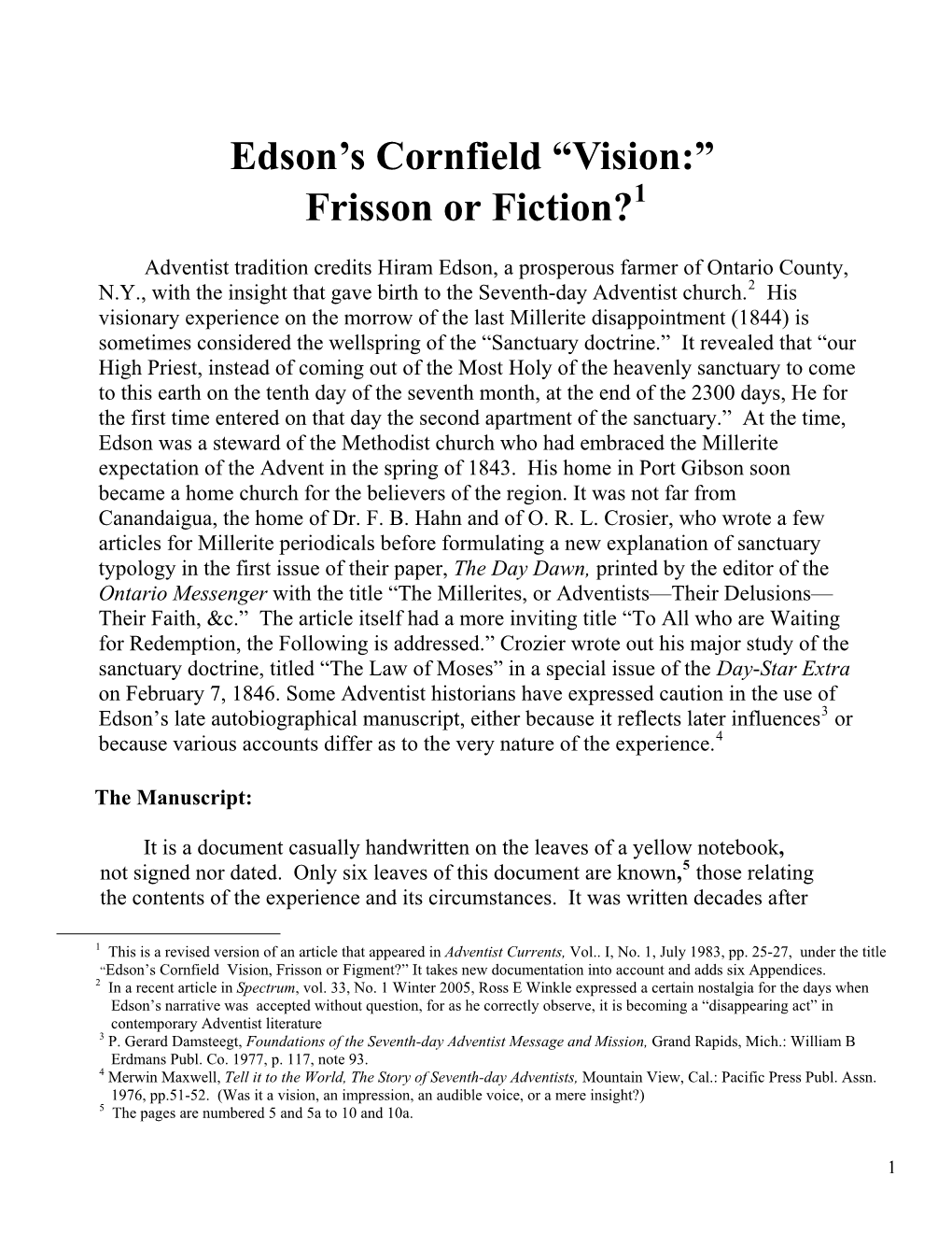 Edson's Cornfield "Vision"—Frisson Or Fiction?