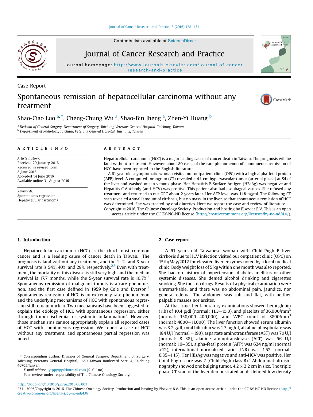 Spontaneous Remission of Hepatocellular Carcinoma Without Any Treatment