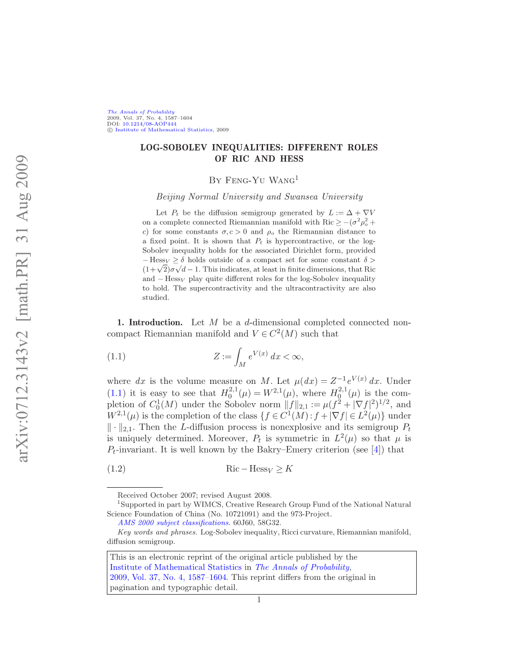 Log-Sobolev Inequalities: Different Roles of Ric and Hess