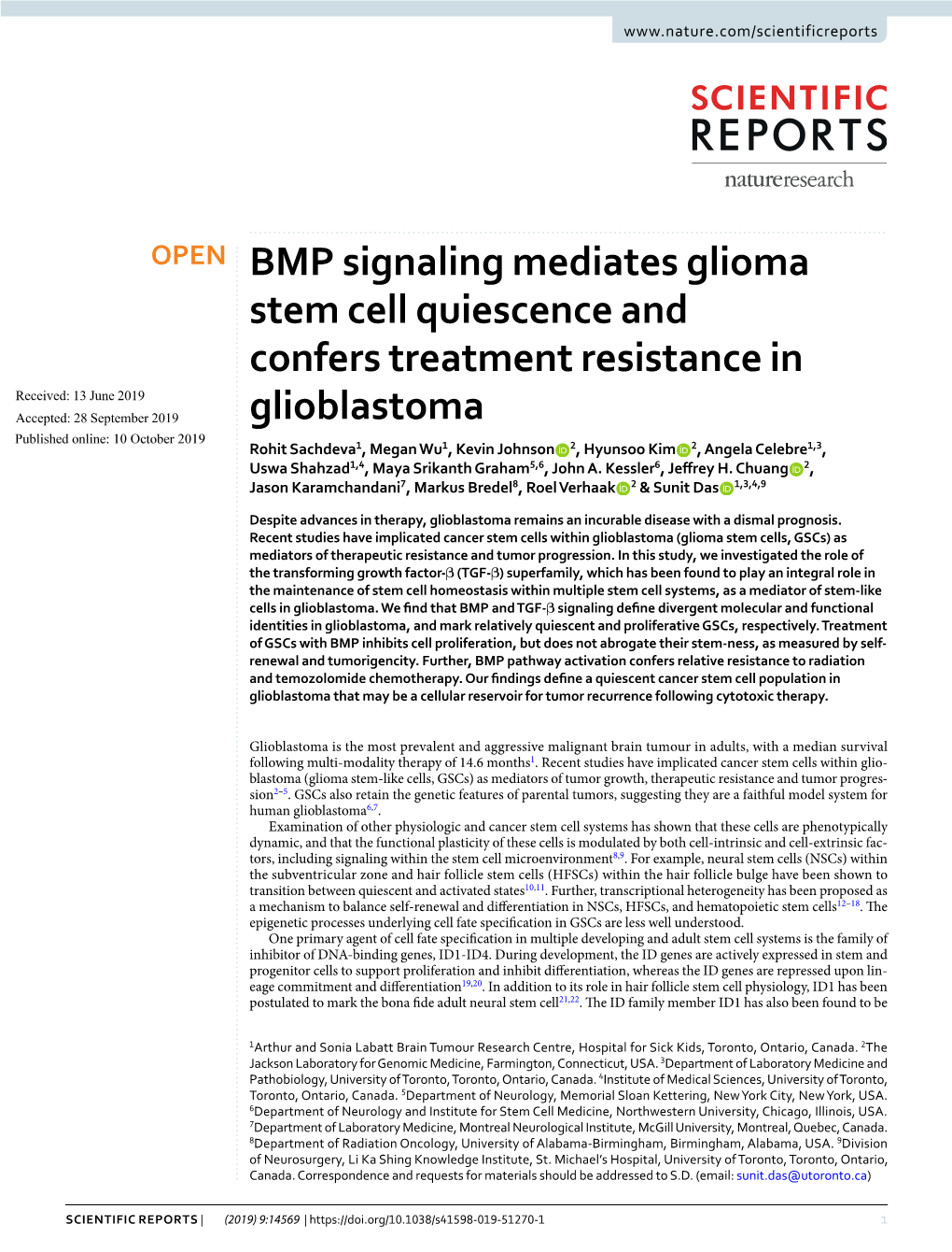 BMP Signaling Mediates Glioma Stem Cell Quiescence and Confers