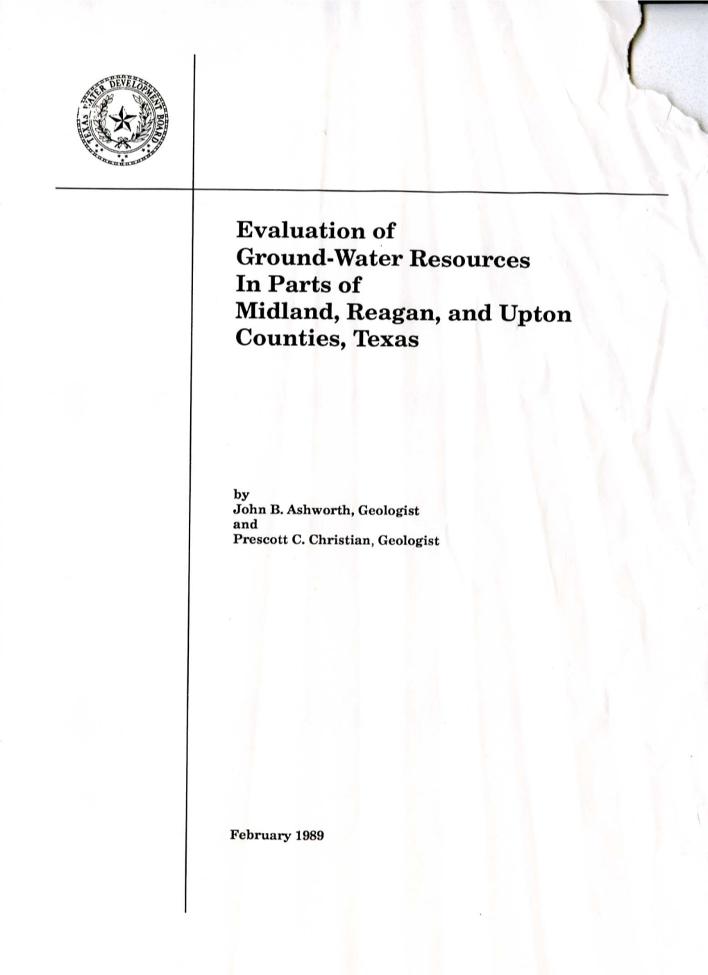 Evaluation of Ground-Water Resources in Parts of Midland, Reagan, and Upton Counties, Texas