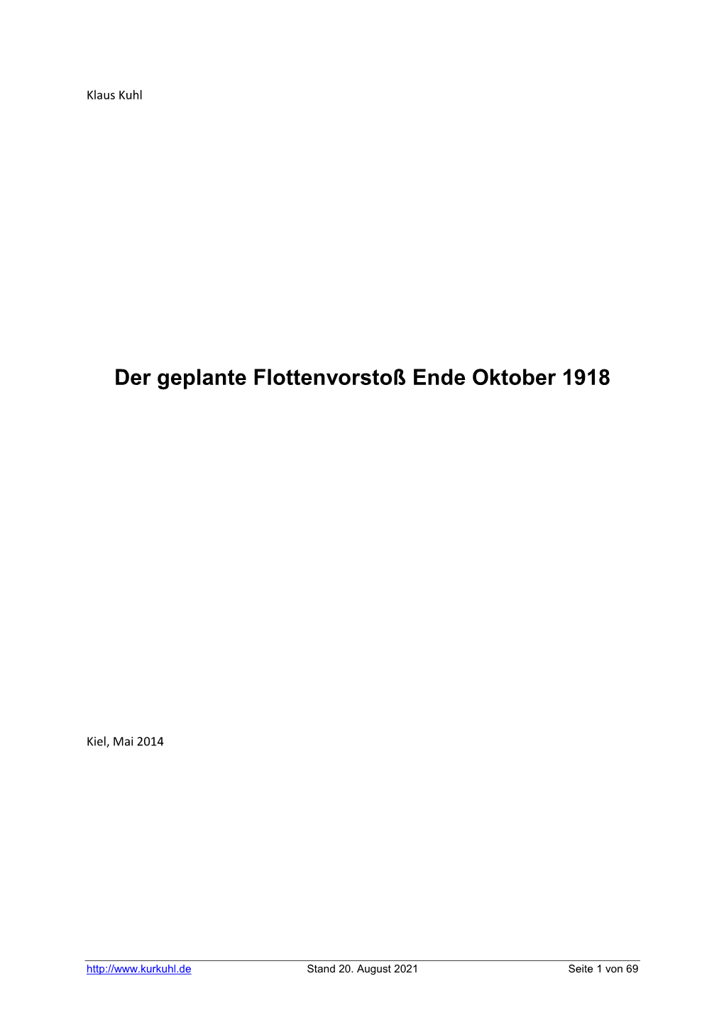 Der Geplante Flottenvorstoß Ende Oktober 1918