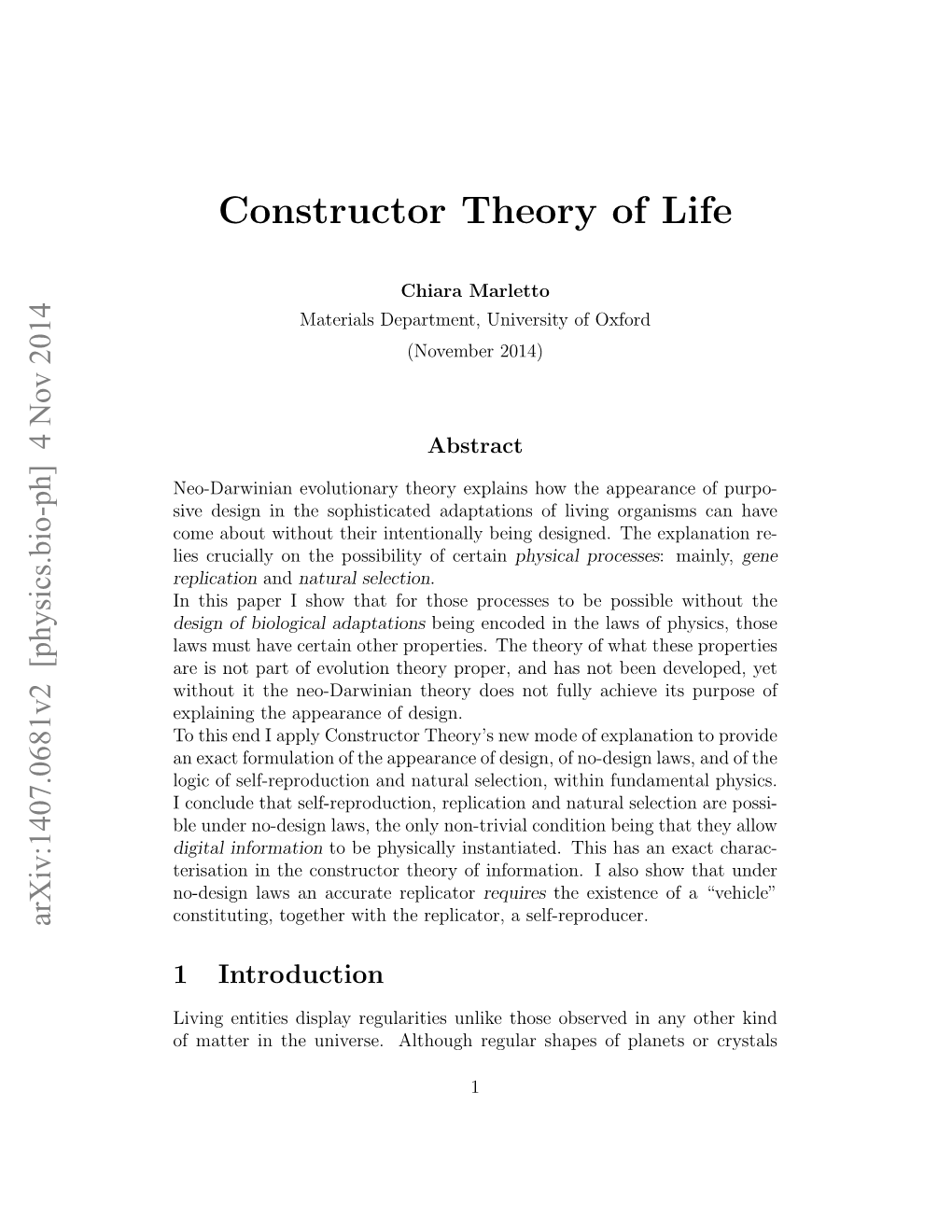 Constructor Theory of Life