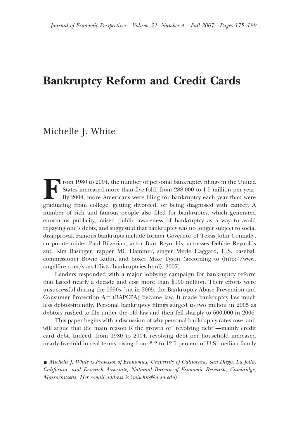 Bankruptcy Reform and Credit Cards