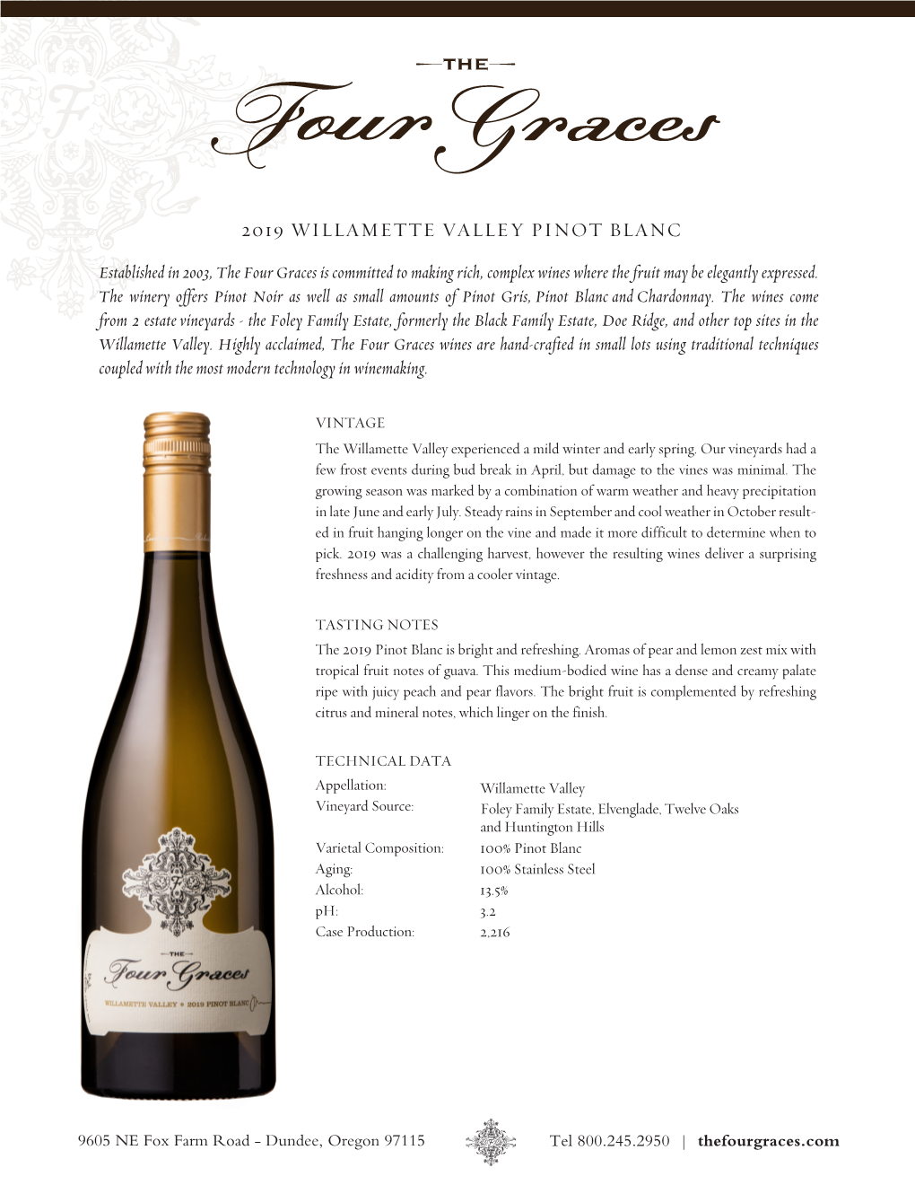 The Four Graces WV Pinot Blanc 2019-Fact Sheet