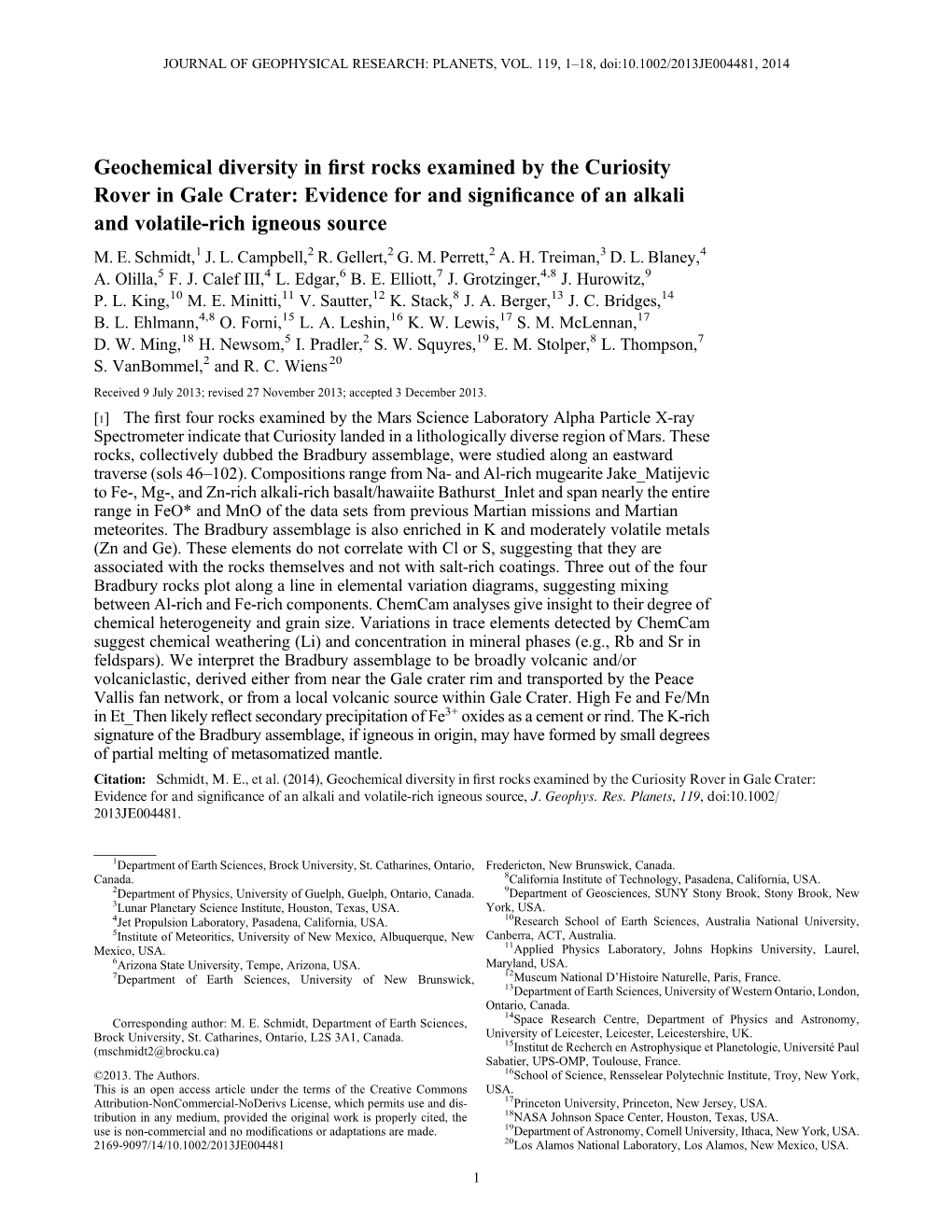 Geochemical Diversity in First Rocks Examined by the Curiosity Rover in Gale Crater