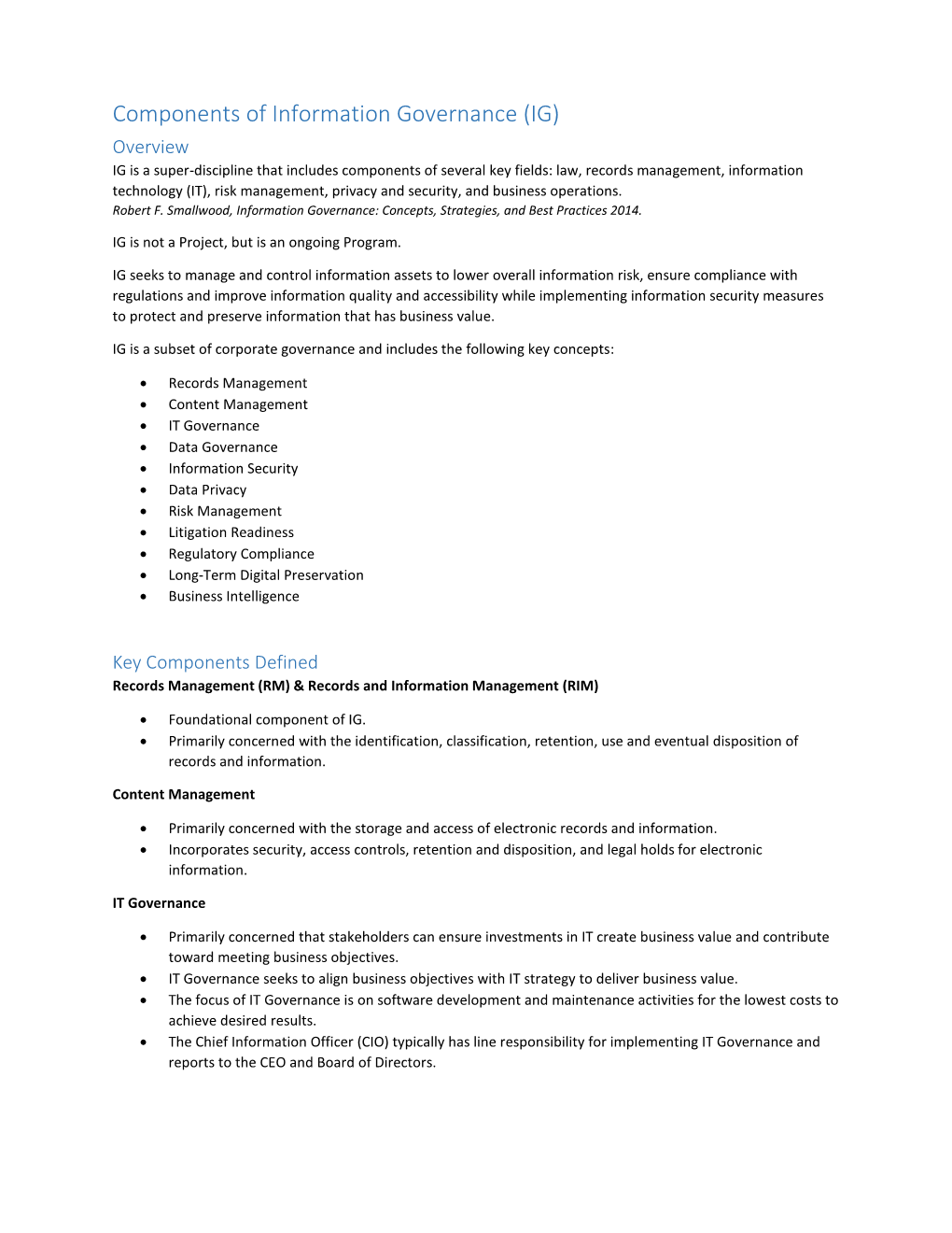 Components of Information Governance