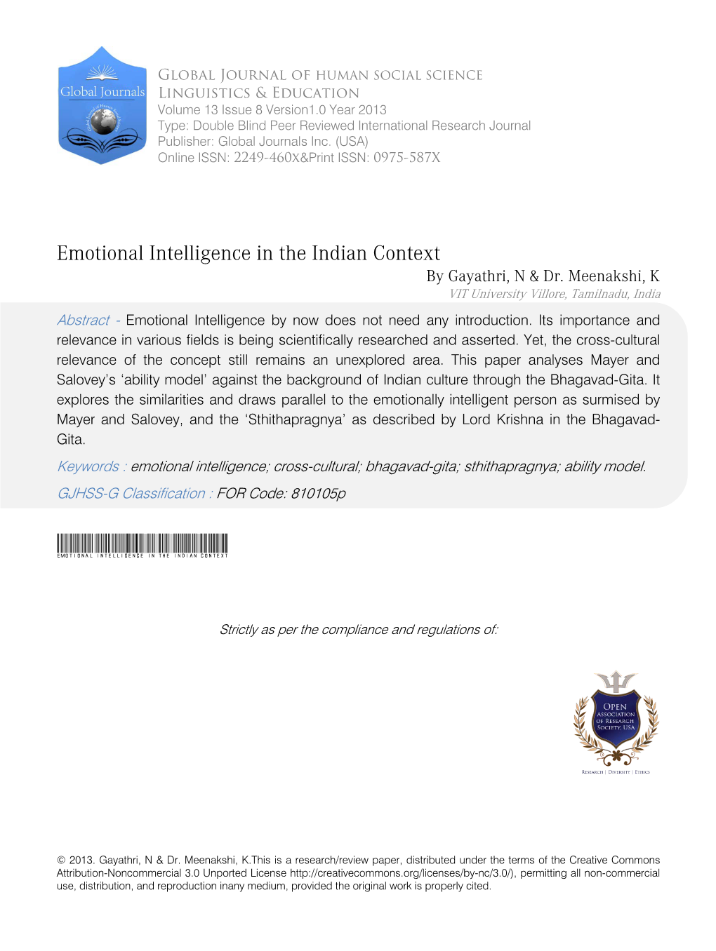 Emotional Intelligence in the Indian Context by Gayathri, N & Dr