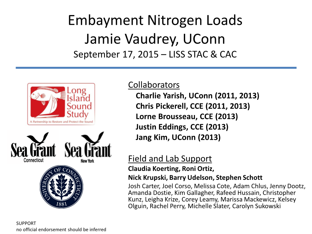 Embayment Nitrogen Loads Jamie Vaudrey, Uconn September 17, 2015 – LISS STAC & CAC