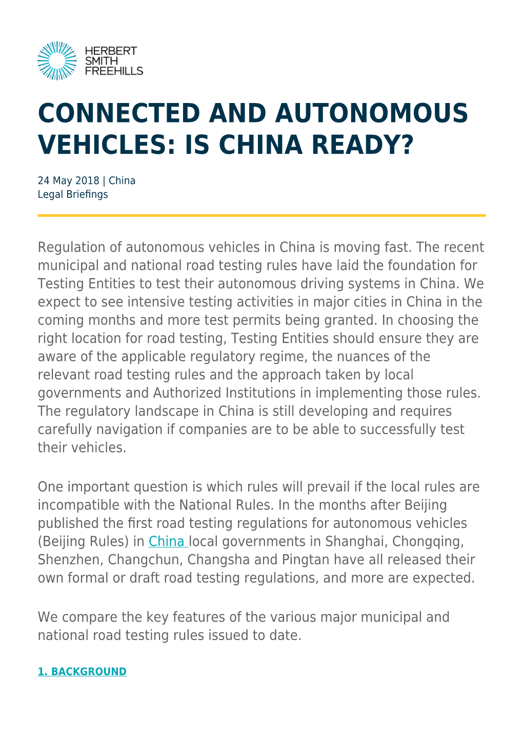 Connected and Autonomous Vehicles: Is China Ready?