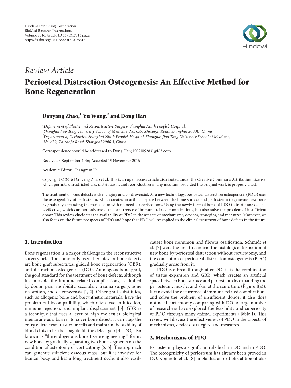 Periosteal Distraction Osteogenesis: an Effective Method for Bone Regeneration