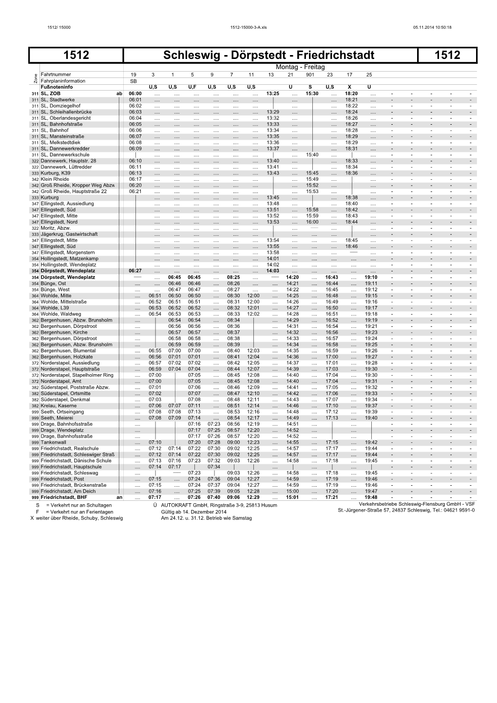 1512 Schleswig - Dörpstedt - Friedrichstadt 1512 Montag - Freitag Fahrtnummer 19 3 1 5 9 7 11 13 21 901 23 17 25