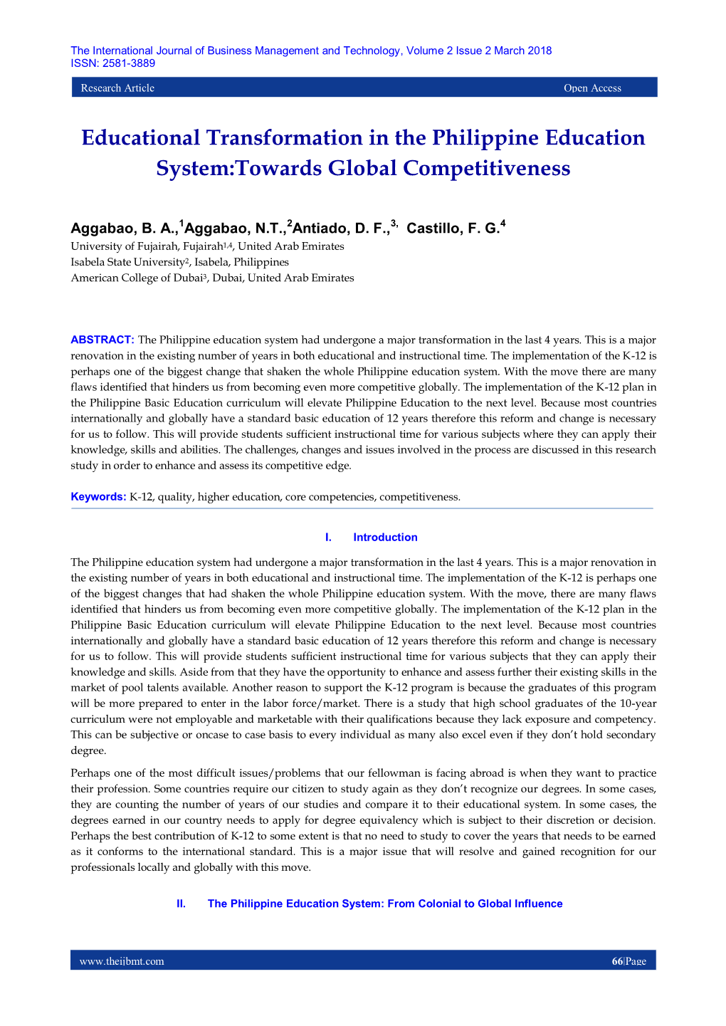 Educational Transformation in the Philippine Education System: Towards Global Competitiveness