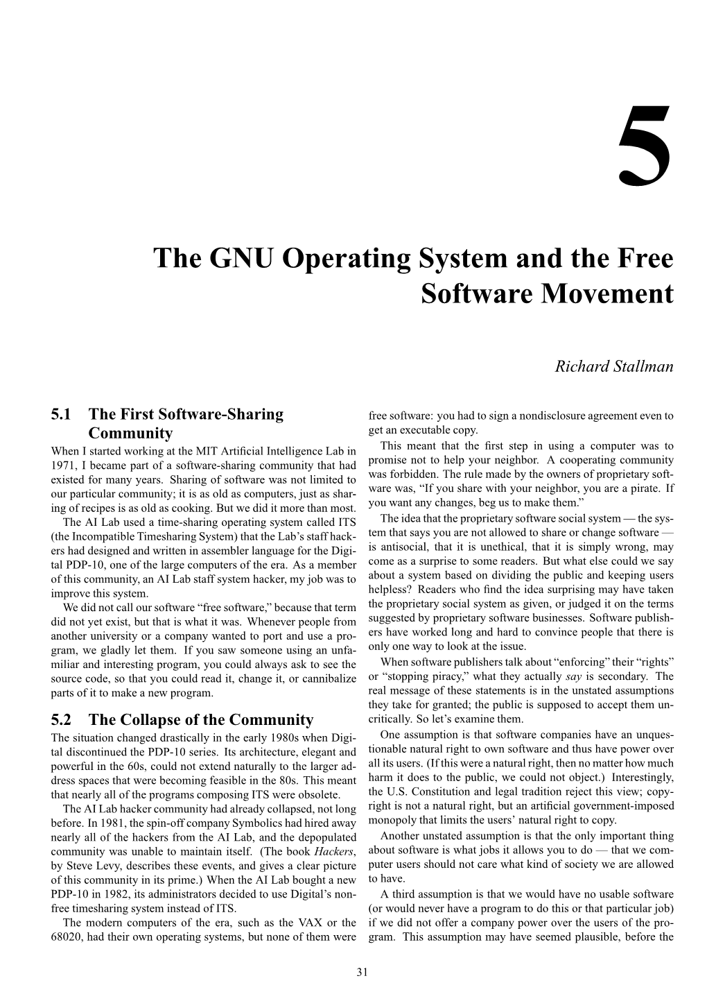 The GNU Operating System and the Free Software Movement