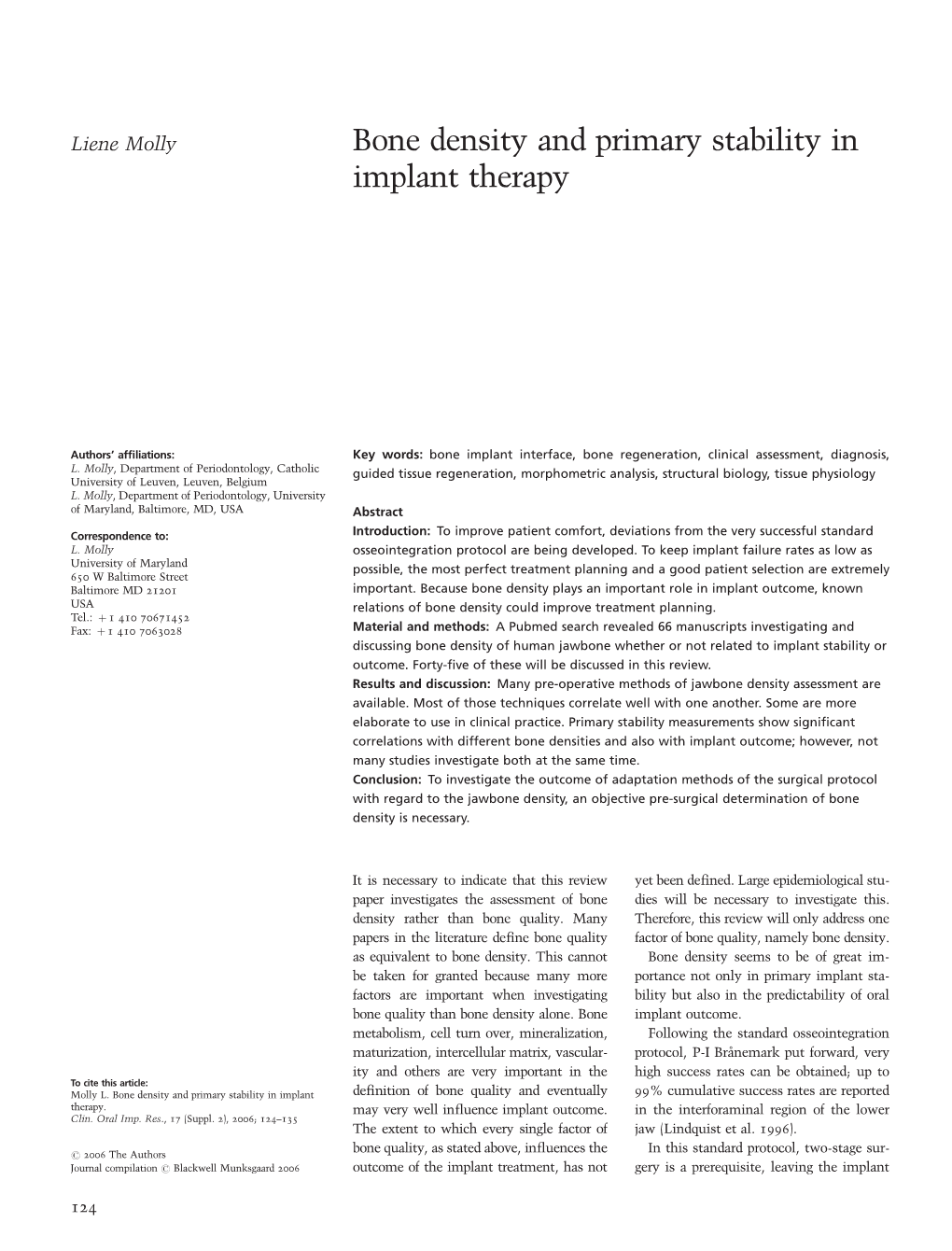 Bone Density and Primary Stability in Implant Therapy