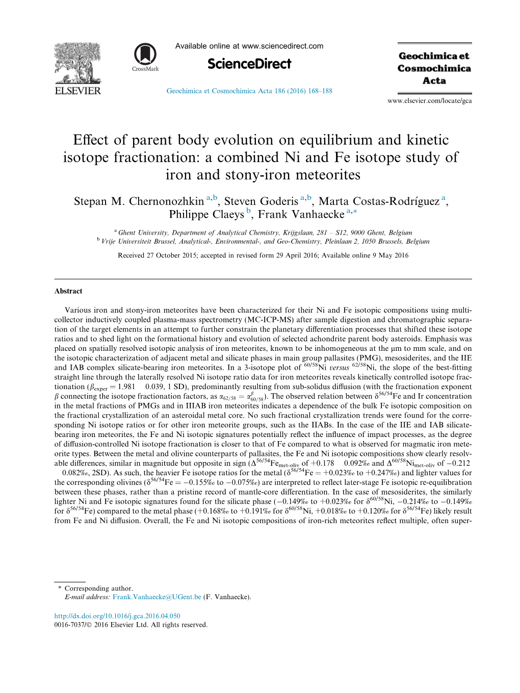 Effect of Parent Body Evolution On