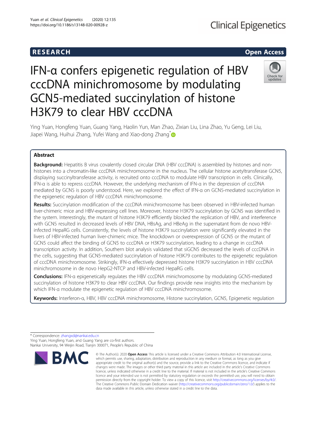 IFN-Α Confers Epigenetic Regulation of HBV Cccdna Minichromosome By