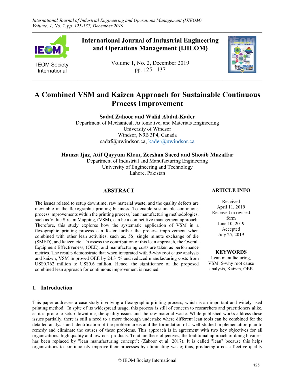 A Combined VSM and Kaizen Approach for Sustainable Continuous Process Improvement