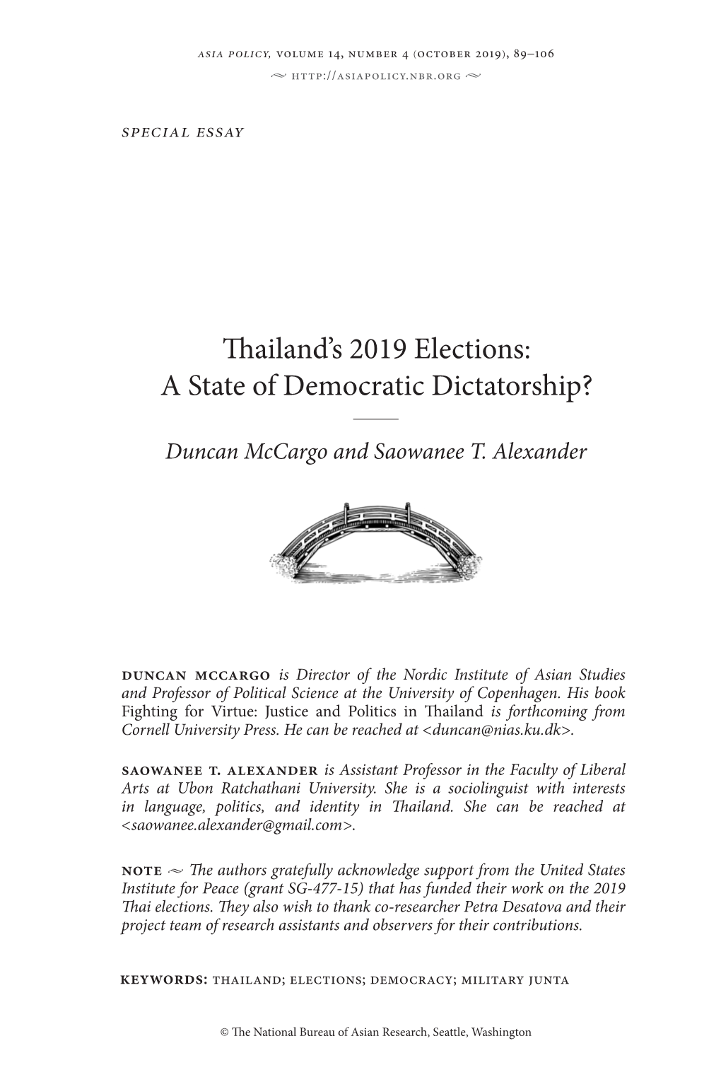Thailand's 2019 Elections: a State of Democratic Dictatorship?