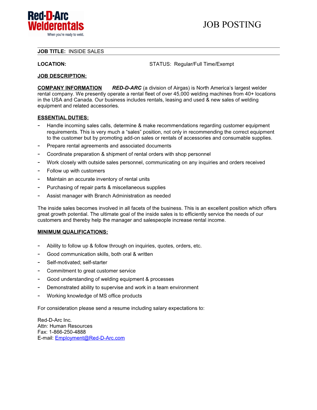 Airgas Job Posting