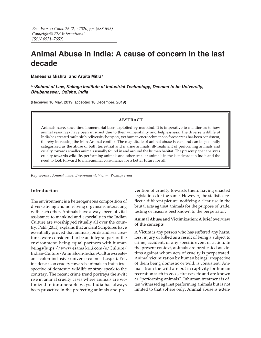 Animal Abuse in India: a Cause of Concern in the Last Decade
