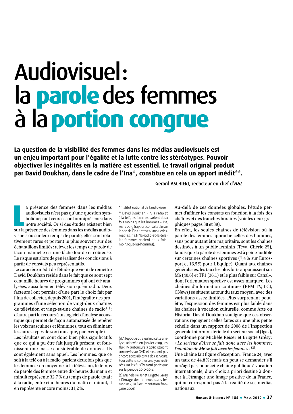 Audiovisuel : Laparole Des Femmes À La Portion Congrue