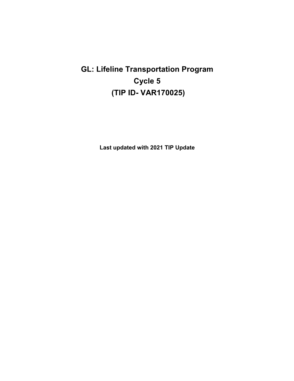 GL: Lifeline Transportation Program Cycle 5 (TIP ID- VAR170025)