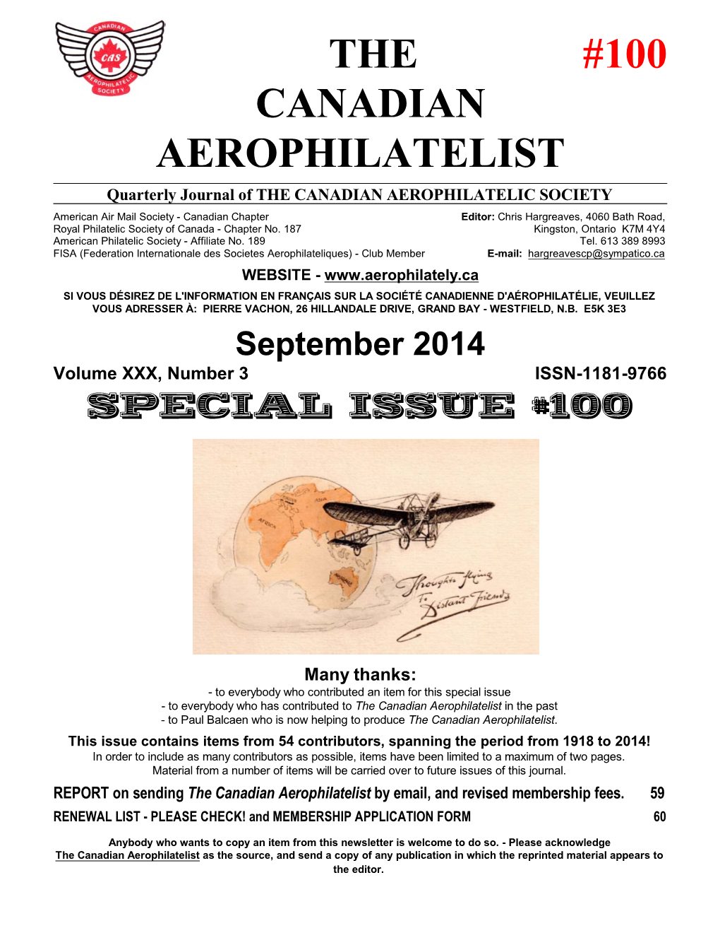 The #100 Canadian Aerophilatelist