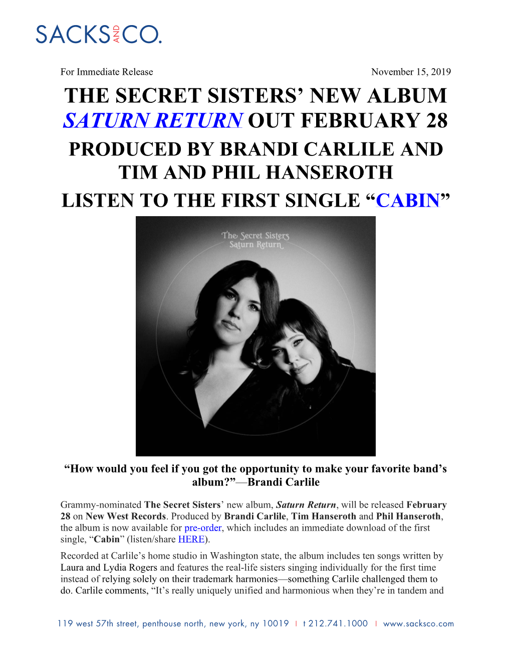 The Secret Sisters' New Album Saturn Return Out